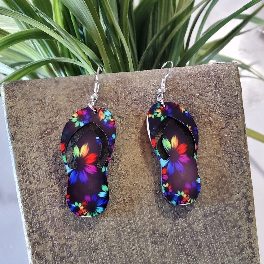 Rainbow Flowers Flip Flop Earrings